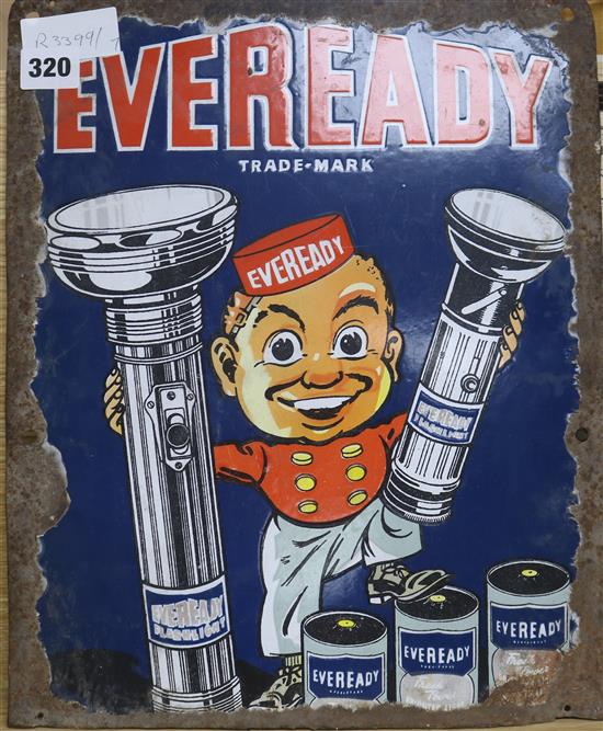 An Eveready battery enamel advertising sign 38 x 31cm.